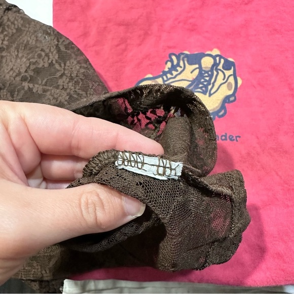 Vintage Apt 9 Brown Lace Sheer Short Sleeve V-Neck Polo Blouse - Picture 3 of 12